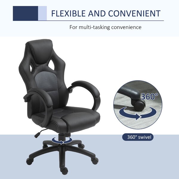 Vinsetto Gaming Recliner Chair, Ergonomic Faux Leather Desk Chair with Silent Wheels & Armrests for Gamers & Adults, Black Aosom UK
