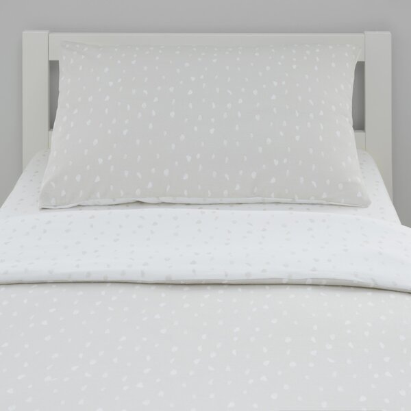 Grey Spotted 100% Jersey Cotton Reversible Cot Bed / Toddler Duvet Cover and Pillowcase Set