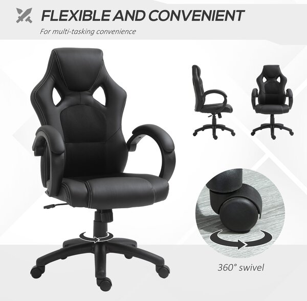 Vinsetto Faux Leather Swivel Chair, Ergonomic Desk Chair with Armrests & Cooling Backrest, Ebony Black Aosom UK