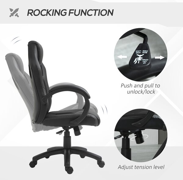 Vinsetto Faux Leather Swivel Chair, Ergonomic Desk Chair with Armrests & Cooling Backrest, Ebony Black Aosom UK