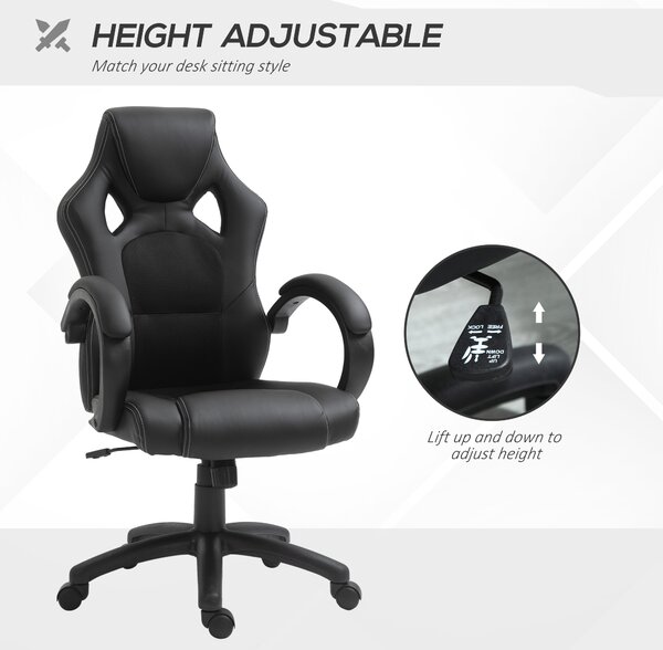 Vinsetto Faux Leather Swivel Chair, Ergonomic Desk Chair with Armrests & Cooling Backrest, Ebony Black Aosom UK