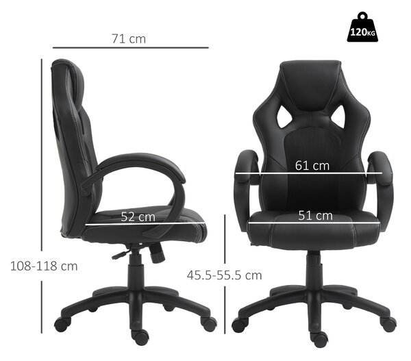 Vinsetto Faux Leather Swivel Chair, Ergonomic Desk Chair with Armrests & Cooling Backrest, Ebony Black Aosom UK