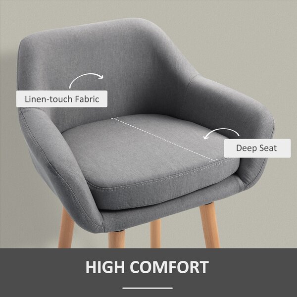 HOMCOM 2pcs Bar Chair, Wooden Counter Bar Stool with Linen Upholstery, Wood Legs, for Living Room Dining Room, Cat Scratch Anti, Grey Aosom UK