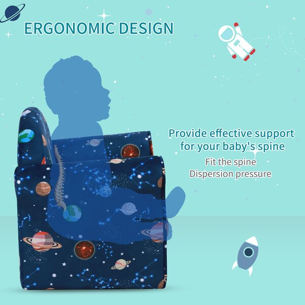 HOMCOM Kids Armchair, Planet Theme with Non-Slip Feet, Sturdy Wooden Frame, Comfortable Seating for Children, Blue Aosom UK