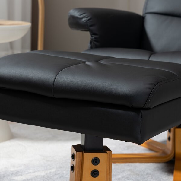 Faux Leather Swivel Recliner Chair HOMCOM Armchair with Footstool, Wooden Base and Storage for Living Room, Black Aosom UK