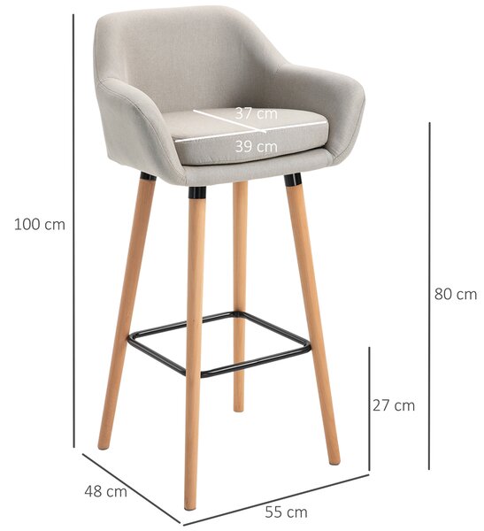 HOMCOM Bar Kitchen Stools Set of 2, Modern Upholstered Seat, Metal Frame, Solid Wood Legs Living Room Dining Room Fabric Furniture, Cat Scratch Anti, Beige Aosom UK
