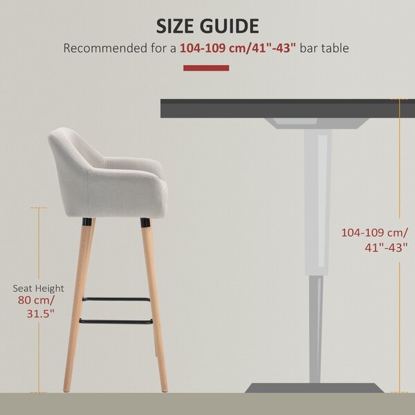 HOMCOM Bar Kitchen Stools Set of 2, Modern Upholstered Seat, Metal Frame, Solid Wood Legs Living Room Dining Room Fabric Furniture, Cat Scratch Anti, Beige Aosom UK
