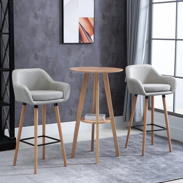 HOMCOM Bar Kitchen Stools Set of 2, Modern Upholstered Seat, Metal Frame, Solid Wood Legs Living Room Dining Room Fabric Furniture, Cat Scratch Anti, Beige Aosom UK