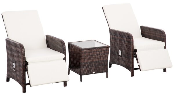 Outsunny 3 Pieces Rattan Bistro Set Balcony Furniture with Cushions, Storage Function - Mixed-Brown