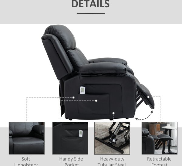 HOMCOM Electric Power Lift Recliner Chair Vibration Massage Reclining Chair with Remote Control and Side Pocket, Black Aosom UK