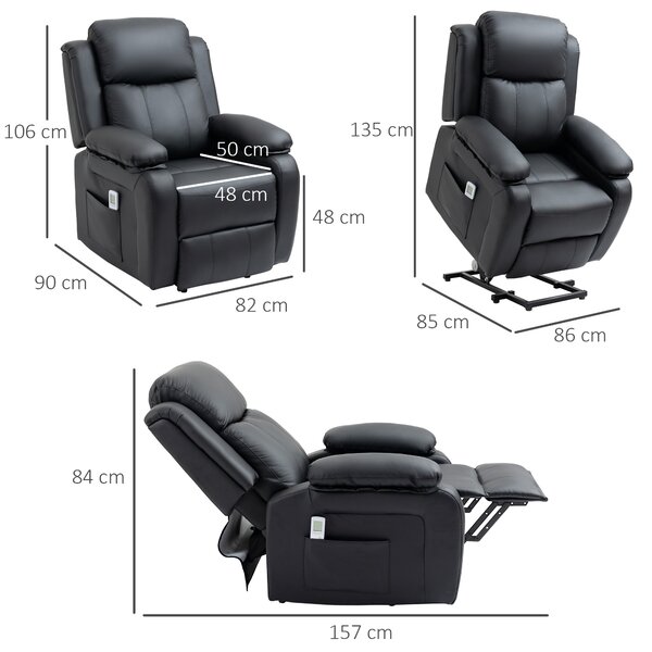 HOMCOM Electric Power Lift Recliner Chair Vibration Massage Reclining Chair with Remote Control and Side Pocket, Black Aosom UK