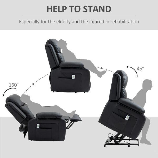 HOMCOM Electric Power Lift Recliner Chair Vibration Massage Reclining Chair with Remote Control and Side Pocket, Black Aosom UK
