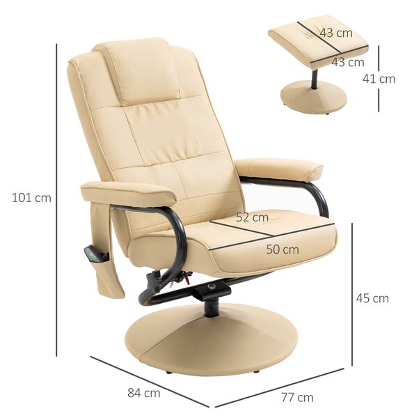 HOMCOM Manual Sofa Reclining Armchair PU Leather Massage Recliner Chair and Ottoman, Cream