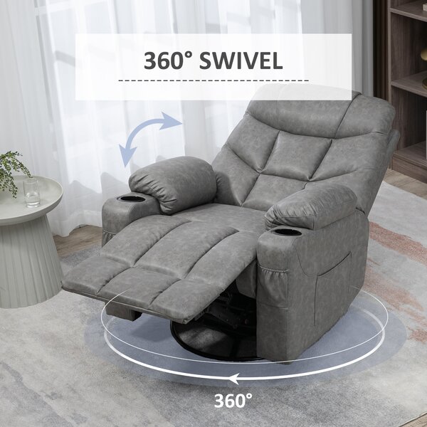 HOMCOM Manual Reclining Chair, Recliner Armchair with Faux Leather, Footrest, Cup Holders, 86x93x102cm, Grey Aosom UK