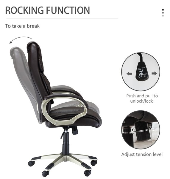 HOMCOM Faux Leather Home Office Chair, Computer Desk Chair with Adjustable Height Rocking Function, Armrests, Brown Aosom UK