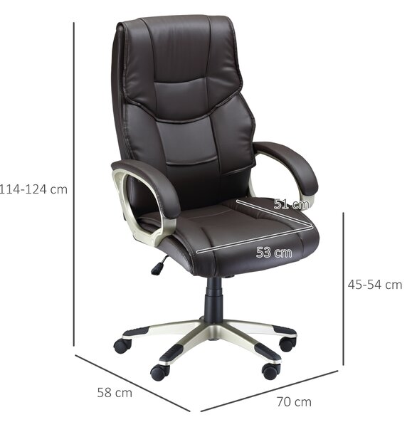 HOMCOM Faux Leather Home Office Chair, Computer Desk Chair with Adjustable Height Rocking Function, Armrests, Brown Aosom UK