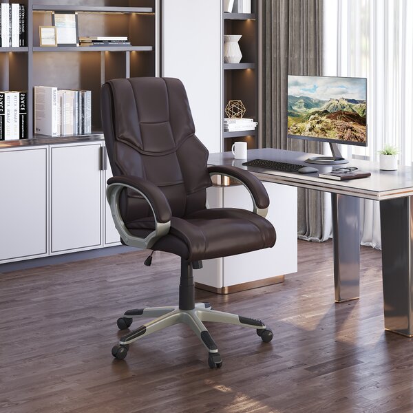 HOMCOM Faux Leather Home Office Chair, Computer Desk Chair with Adjustable Height Rocking Function, Armrests, Brown Aosom UK