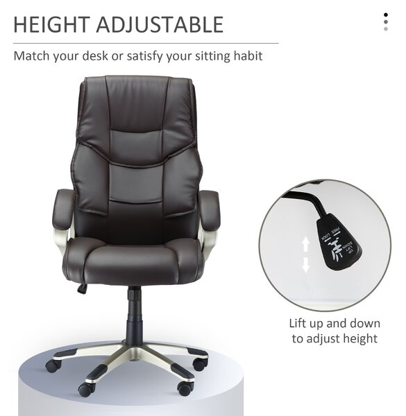 HOMCOM Faux Leather Home Office Chair, Computer Desk Chair with Adjustable Height Rocking Function, Armrests, Brown Aosom UK