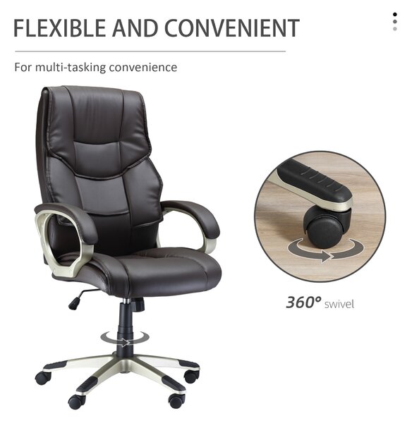 HOMCOM Faux Leather Home Office Chair, Computer Desk Chair with Adjustable Height Rocking Function, Armrests, Brown Aosom UK
