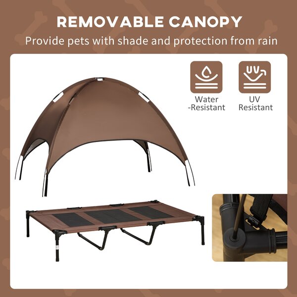 PawHut Raised Dog Bed Waterproof Elevated Pet Cot with Breathable Mesh UV Protection Canopy Coffee, for XXL Dogs, 122 x 92 x 108cm Aosom UK