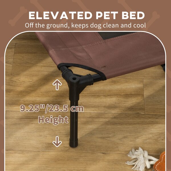PawHut Raised Dog Bed Waterproof Elevated Pet Cot with Breathable Mesh UV Protection Canopy Coffee, for XXL Dogs, 122 x 92 x 108cm Aosom UK
