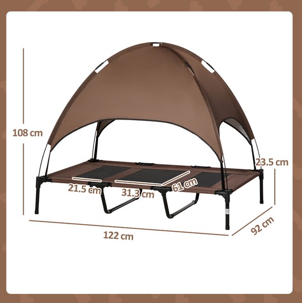 PawHut Raised Dog Bed Waterproof Elevated Pet Cot with Breathable Mesh UV Protection Canopy Coffee, for XXL Dogs, 122 x 92 x 108cm Aosom UK