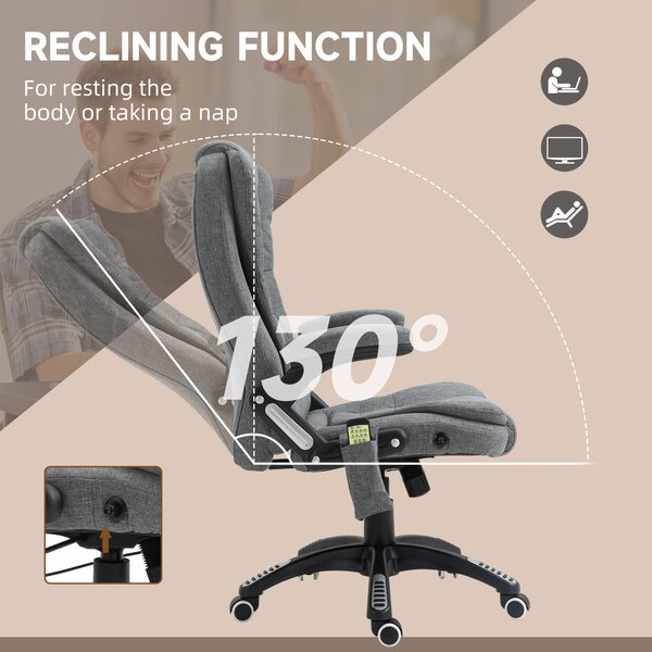Vinsetto Heated Office Chair with Heated Massage & Adjustable Lumbar Support Breathable Fabric, 360° Swivel Wheels, Scratch Anti, Grey Aosom UK