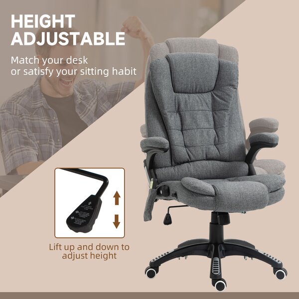Vinsetto Heated Office Chair with Heated Massage & Adjustable Lumbar Support Breathable Fabric, 360° Swivel Wheels, Scratch Anti, Grey Aosom UK
