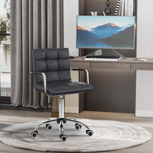 Vinsetto Ergonomic Desk Chair, Mid-Back Faux Leather Office Chair with Padded Armrests & Adjustable Height, Black Aosom UK