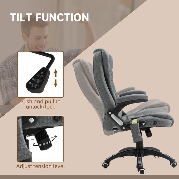 Vinsetto Heated Office Chair with Heated Massage & Adjustable Lumbar Support Breathable Fabric, 360° Swivel Wheels, Scratch Anti, Grey Aosom UK