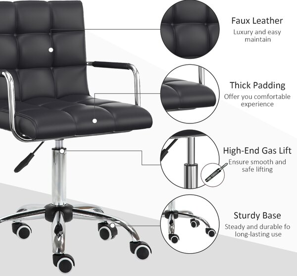 Vinsetto Ergonomic Desk Chair, Mid-Back Faux Leather Office Chair with Padded Armrests & Adjustable Height, Black Aosom UK