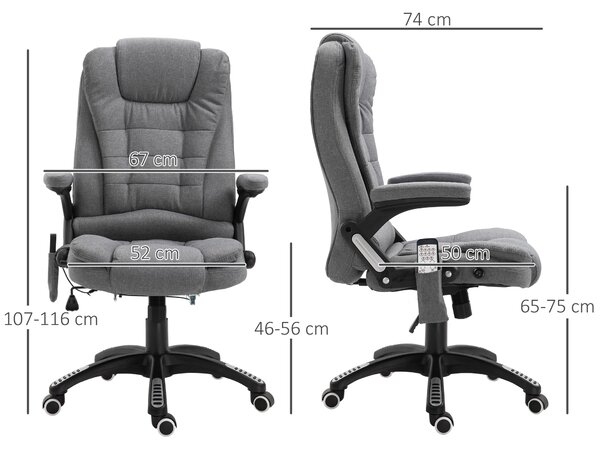 Vinsetto Heated Office Chair with Heated Massage & Adjustable Lumbar Support Breathable Fabric, 360° Swivel Wheels, Scratch Anti, Grey Aosom UK