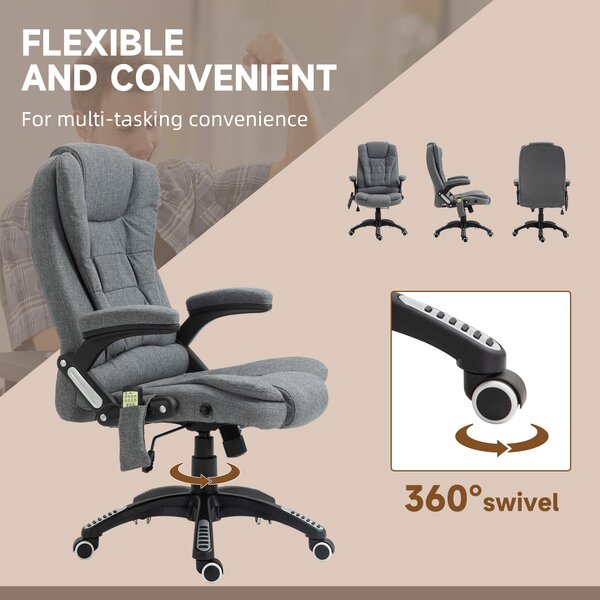 Vinsetto Heated Office Chair with Heated Massage & Adjustable Lumbar Support Breathable Fabric, 360° Swivel Wheels, Scratch Anti, Grey Aosom UK