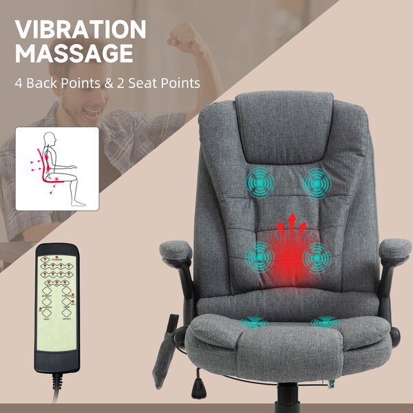 Vinsetto Heated Office Chair with Heated Massage & Adjustable Lumbar Support Breathable Fabric, 360° Swivel Wheels, Scratch Anti, Grey Aosom UK