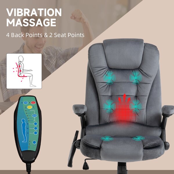 Vinsetto 6-Points Massage Office Chair, Executive Office Chair, Reclining Office Chair w/ Velvet-Feel Fabric, 360° Swivel Wheels, Grey Aosom UK