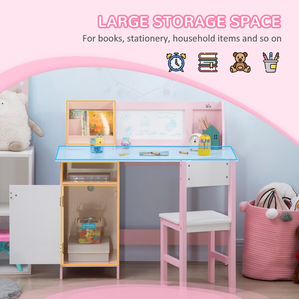HOMCOM Kids Table and Chair Set Two-Piece Table and Chair Set Multi Use Toddler Furniture w/ Whiteboard - Pink Aosom UK