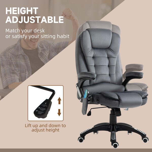 Vinsetto 6-Points Massage Office Chair, Executive Office Chair, Reclining Office Chair w/ Velvet-Feel Fabric, 360° Swivel Wheels, Grey Aosom UK
