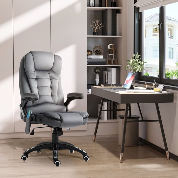 Vinsetto 6-Points Massage Office Chair, Executive Office Chair, Reclining Office Chair w/ Velvet-Feel Fabric, 360° Swivel Wheels, Grey Aosom UK
