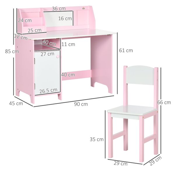 HOMCOM Kids Table and Chair Set Two-Piece Table and Chair Set Multi Use Toddler Furniture w/ Whiteboard - Pink Aosom UK