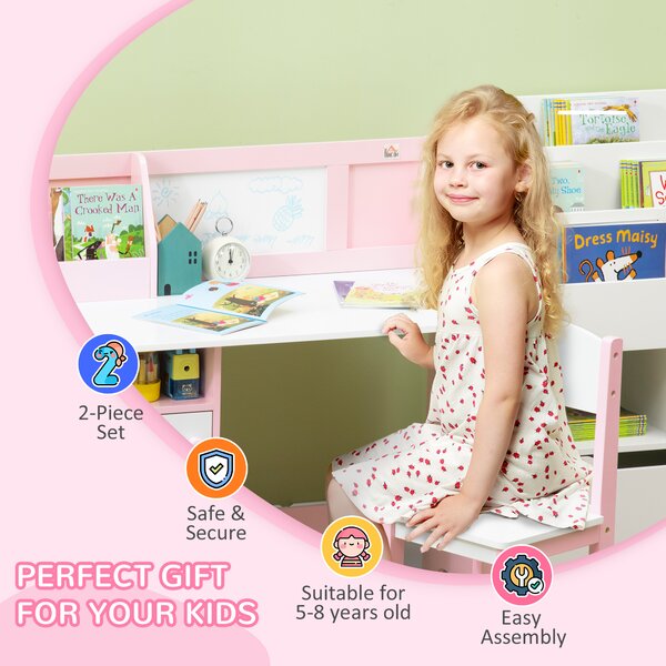 HOMCOM Kids Table and Chair Set Two-Piece Table and Chair Set Multi Use Toddler Furniture w/ Whiteboard - Pink Aosom UK