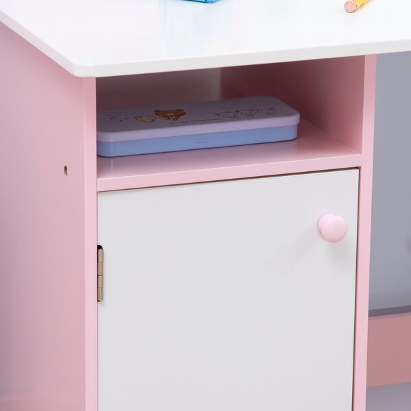 HOMCOM Kids Table and Chair Set Two-Piece Table and Chair Set Multi Use Toddler Furniture w/ Whiteboard - Pink Aosom UK