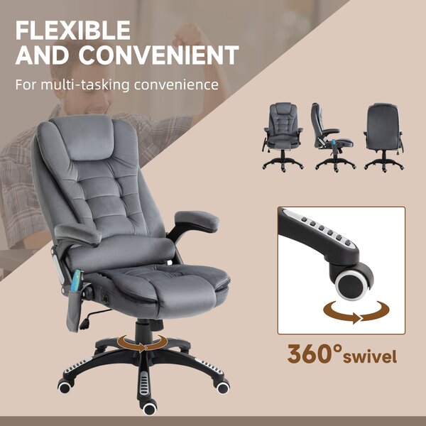 Vinsetto 6-Points Massage Office Chair, Executive Office Chair, Reclining Office Chair w/ Velvet-Feel Fabric, 360° Swivel Wheels, Grey Aosom UK