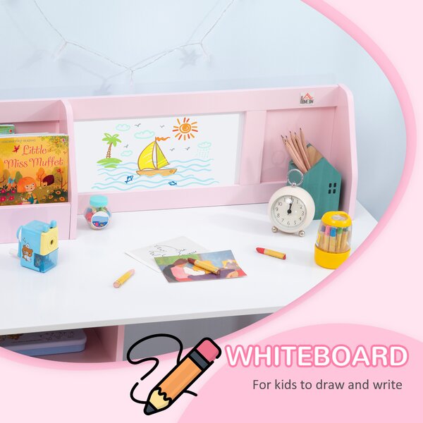 HOMCOM Kids Table and Chair Set Two-Piece Table and Chair Set Multi Use Toddler Furniture w/ Whiteboard - Pink Aosom UK