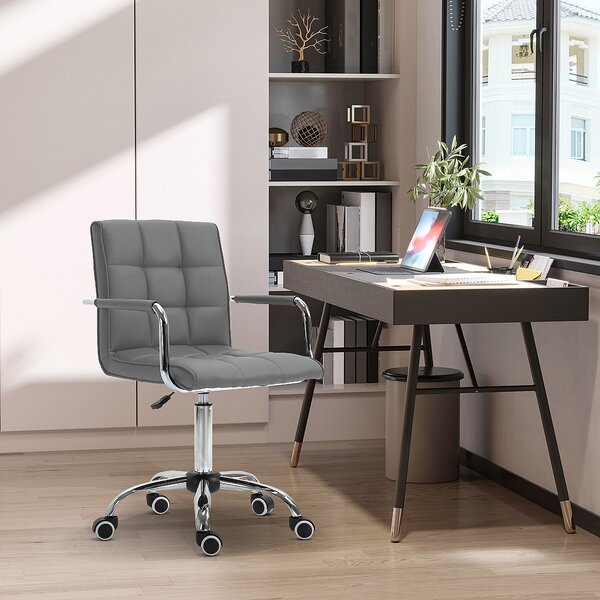 Vinsetto Mid Back PU Leather Home Office Desk Chair Swivel Computer Chair with Arm, Wheels, Adjustable Height, Grey Aosom UK