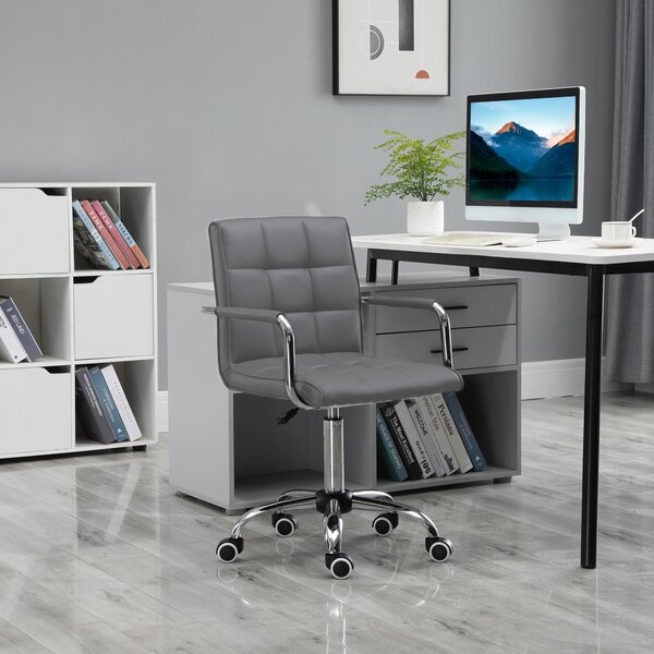 Vinsetto Mid Back PU Leather Home Office Desk Chair Swivel Computer Chair with Arm, Wheels, Adjustable Height, Grey Aosom UK