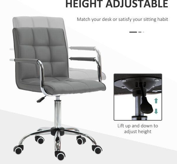 Vinsetto Mid Back PU Leather Home Office Desk Chair Swivel Computer Chair with Arm, Wheels, Adjustable Height, Grey Aosom UK