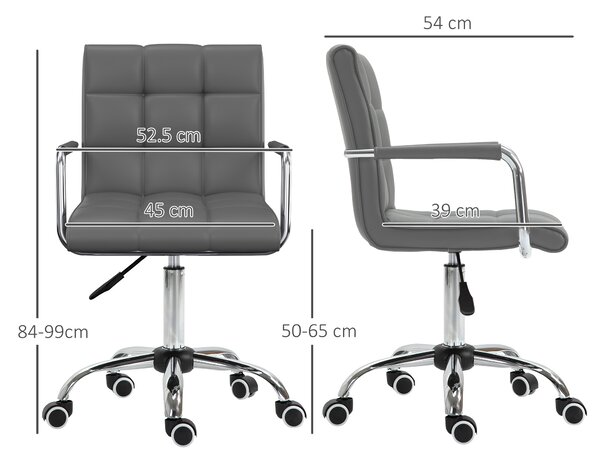 Vinsetto Mid Back PU Leather Home Office Desk Chair Swivel Computer Chair with Arm, Wheels, Adjustable Height, Grey Aosom UK