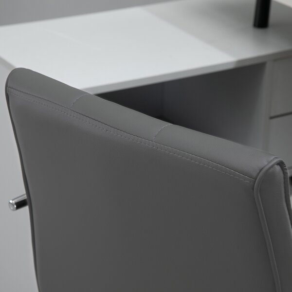 Vinsetto Mid Back PU Leather Home Office Desk Chair Swivel Computer Chair with Arm, Wheels, Adjustable Height, Grey Aosom UK
