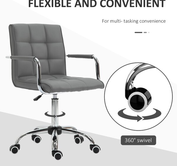 Vinsetto Mid Back PU Leather Home Office Desk Chair Swivel Computer Chair with Arm, Wheels, Adjustable Height, Grey Aosom UK