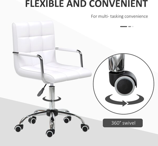 Vinsetto Ergonomic Desk Chair, Adjustable PU Swivel Chair with Armrest & Silent Wheels for Makeup & Study, White Aosom UK